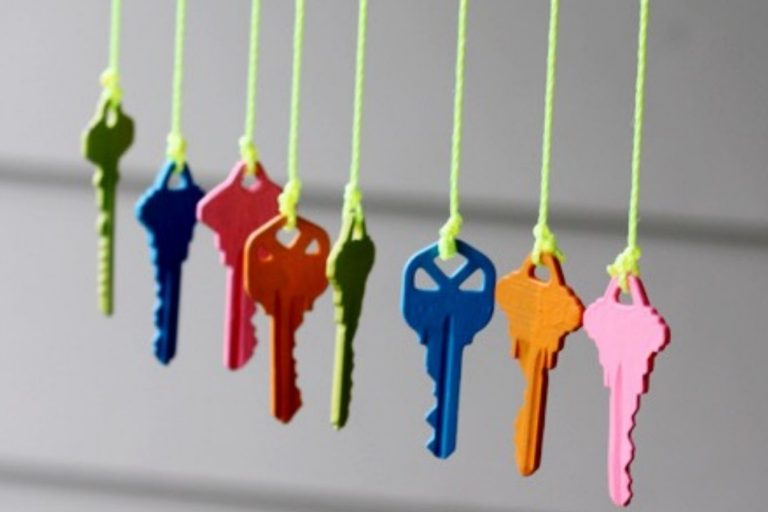 Wind Chime Keys hanging to make a wind chime - Your ELC
