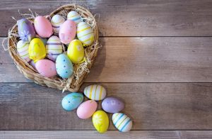 Easter eggs on a heart shaped basket - Daisy Hill April 2022 newsletter image