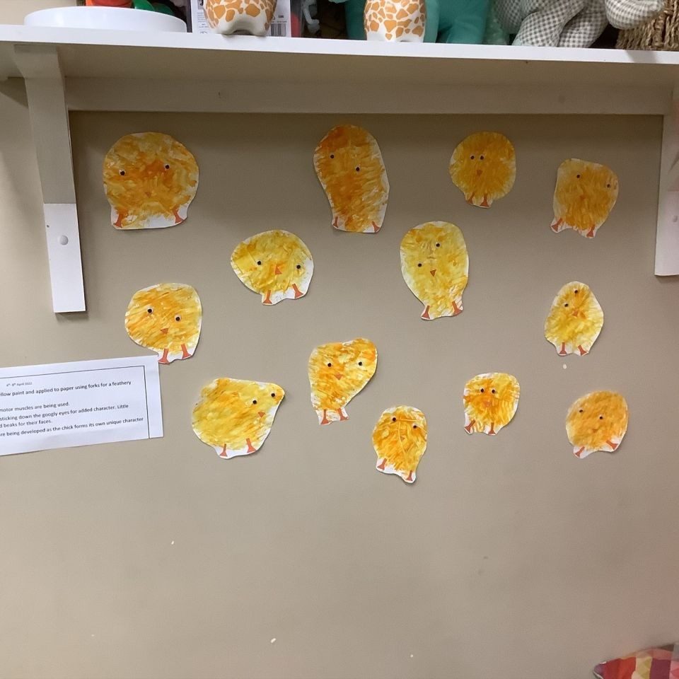 A chick cut offs of kid's activity on a wall - Cleveland April 2022 Newsletter