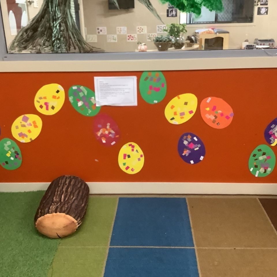 Easter egg decors on wall made by kids - Cleveland April 2022 newsletter image